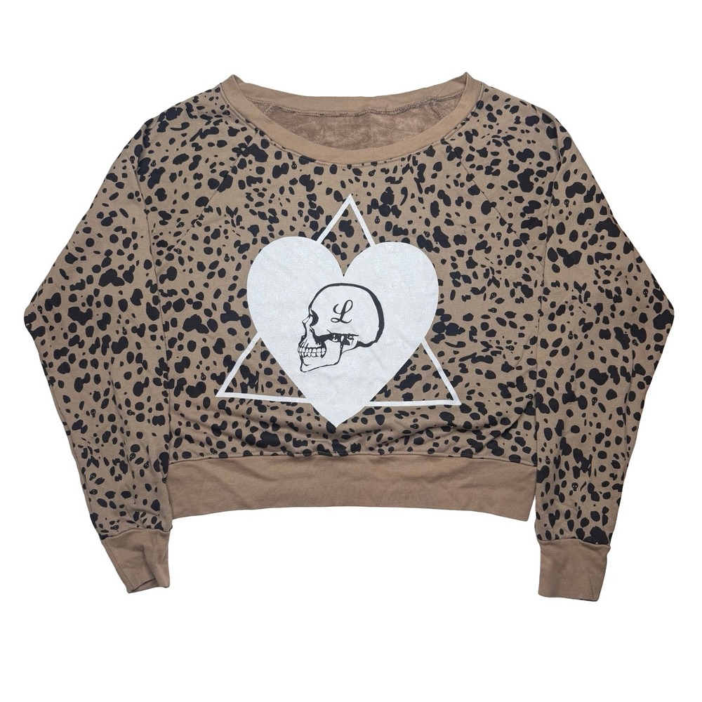 Y2K 2000s LA Fine women's skull and heart cheetah print sweatshirt sweater